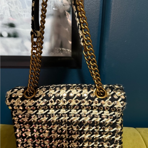 Kurt Geiger Black and Gold Floral Shoulder Bag - Picture 2 of 10